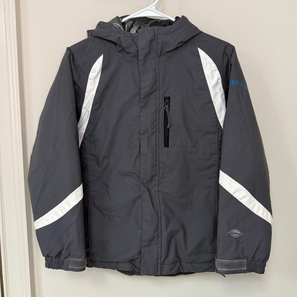 Columbia: Kids Omni Heat Gray / Ivory Insulated Hooded Winter Jacket, Size 10/12